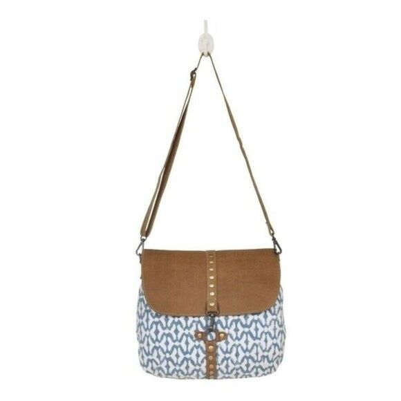 Myra Bag Handmade Balance Shoulder Bag Upcycled Canvas & Cowhide Leather - Picture 4 of 6